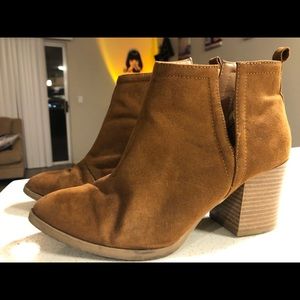 short brown booties with slit